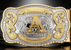 Western Belt Buckle Letter A Initial Gold Silver Tone Cowboy Rodeo Men Vaqueras