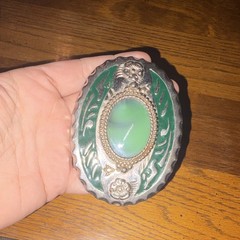 Vintage natural green onyx Western style Oval Belt Buckle green silver color