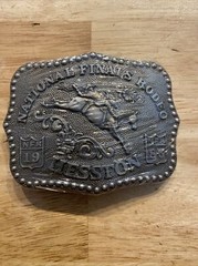 Hesston Vintage Rodeo Belt Buckle 1986 METAL Original Wrap National Finals NFR