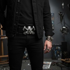 Men Western Belt Buckle Silver Metal Bling Skeleton Skull Big UFO Goth Emo