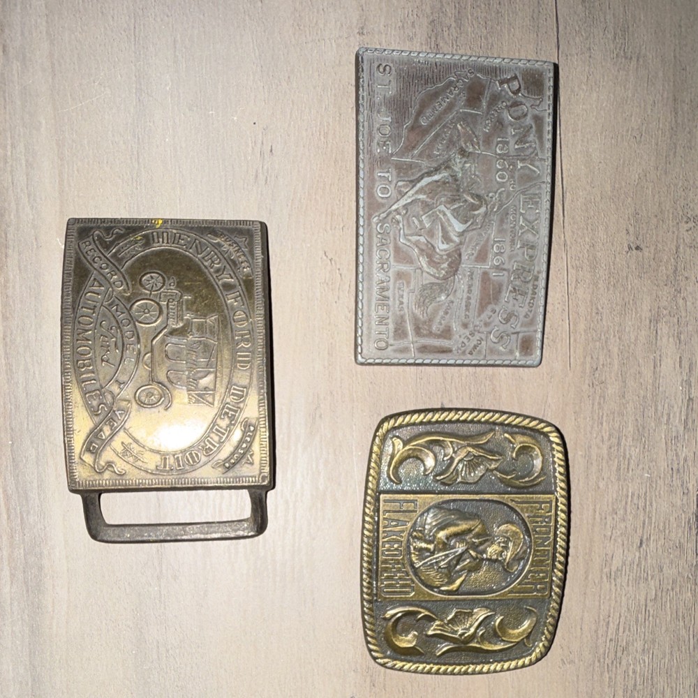 Lot of 3 Men&rsquo;s Western Metal Belt Buckles Multicolor Engraved 1.5 in Fit