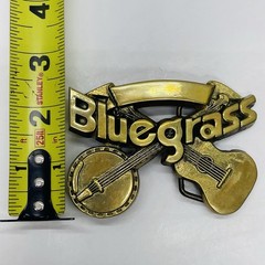 Vintage 1980 Baron BLUEGRASS Belt Buckle #6231 Solid Brass Banjo & Guitar