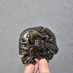 Guitar Skull Flame Belt Buckle Mens Gunmetal Silver Rocker Biker Punk vintage