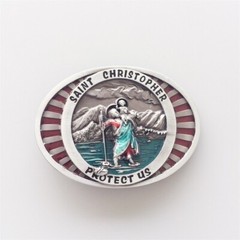 Vintage Style Enamel Saint Christopher Protect Us Belt Buckle Also Stock in US