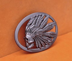 Heavy Duty Gunmetal Southeast Tribal Indian Chief Head Leather Belt Buckle