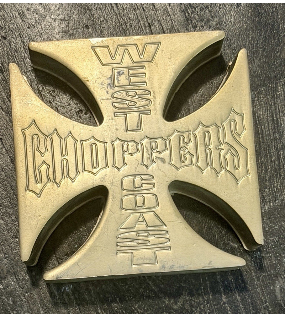 West Coast Choppers Cross Logo Metal Belt Buckle Gold/Black Fits 1.5in