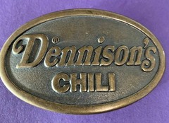 VINTAGE BELT BUCKLE DENNISON&rsquo;S CHILI ADVERTISING OVAL 3.5&Prime; WIDE COUNTRY WESTERN