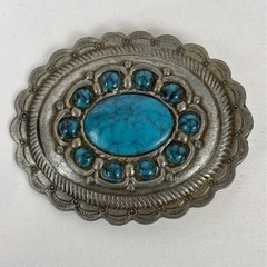 Vintage Belt Buckle Faux Turquoise Western Southwestern Boho Silver Metal Oval