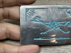 Vintage Chambers Belt Co. Turquoise Look Silver-Tone Road Runner Belt Buckle USA
