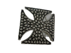 Celtic Iron Cross Shaped with Engraved Tiny Skulls Gothic Cutout Belt Buckle