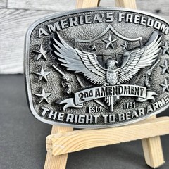 America Second Amendment Belt Buckle 2A, 2nd, Freedom, Guns Antique Silver Tone