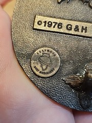 Vintage 1976 Western Cow Stamped G & H Metal Brass ? Belt Buckle