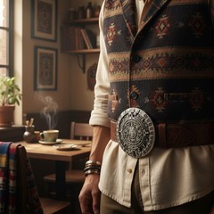 Men Fashion Belt Buckle Dark Silver Metal Western Fashion Aztec Calendar Mayan