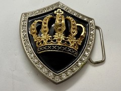 Royal Gold Crown Shield with Rhinestone Border Belt Buckle A286 Classico Italia