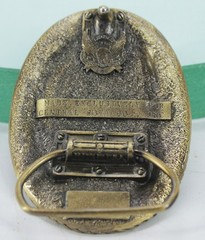 Master Mix Central Soya company blue/red ENAMELED BRASS belt buckle vintage