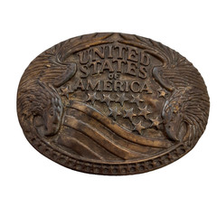 Vtg United States of America Belt Buckle 2 Eagles Bracketing Stars and Stripes