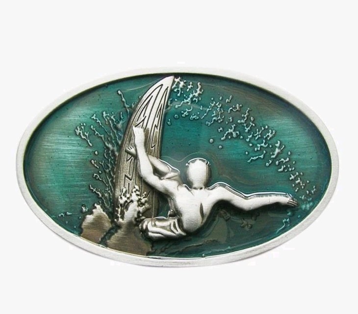 Green Silver Sports Theme Metal Belt Buckle Western Style Men