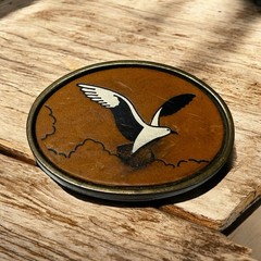 Leather Embossed Hand-Painted Flying Seagull Solid Brass Belt Buckle