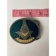 Vintage Rare Freemason Belt Buckle Sun Teal Colored Artifact
