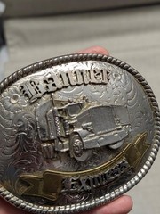 vintage USA made TRUCKER belt buckle OVERSIZED engraved WESTERN cowboy BRASS