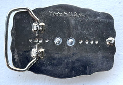 VINTAGE SILVER TONE FAUX SCRIMSHAW TRAIN LOCOMOTIVE ENGINE BELT BUCKLE