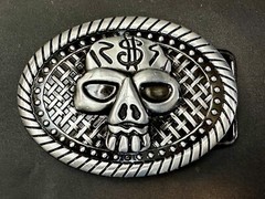Skull With $ Dollar Sign Halloween Black & Silver Color Gothic Vibe Belt Buckle