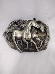 Western Belt Buckle 3D Men & Womens Retro Casual Wear Running Horses Silver Look