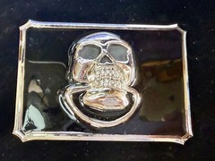 Door knocker Skull Head with Clear Rhinestone Teeth Gothic Punk Lg Belt Buckle