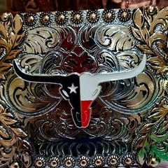 Longhorn belt buckle Western Rodeo Silver & Rose Texas-style