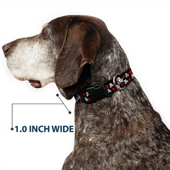 18-32&Prime; Skulls & Stars Black/White/Red Plastic Clip Collar, Wide Large