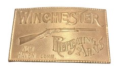 VTG Winchester Repeating Arms Brass Belt Buckle Rifle New Haven CT Western