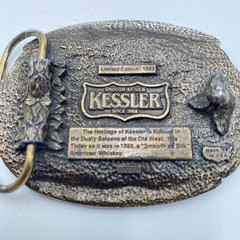 Vintage Belt Buckle Kessler American Whiskey Smooth As Silk 1993 Brass Tone USA