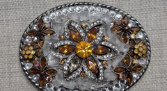 vintage FLOWER belt buckle RHINESTONE floral STUDDED western GLAM statement