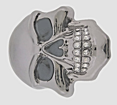 Skull Belt Buckle Men Skeleton Grillz Gunmetal Teeth Bling Rhinestones Halloween
