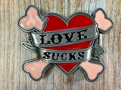 LOVE SUCKS Red Hearts Pink Crossbones Ladies Buckle Rage Belt Buckle