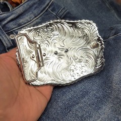 Praying Cowboy Champion Belt Buckle Western Hebilla Rodeo Silver & Rosetone