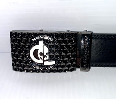 Golf Belt Leather w/Ratchet Buckle Removable Ball Marker Skull Reaper Black