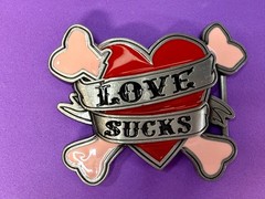 LOVE SUCKS Red Hearts Pink Crossbones Ladies Buckle Rage Belt Buckle