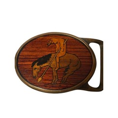 Brass Belt Buckle Wood Inlay Native American Horse Von West End of the Trail