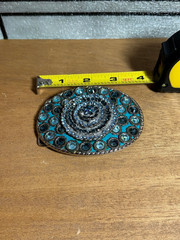 Vintage Turquoise Western Style Stainless Steel Belt Buckle 4&Prime;, Free QuikShip