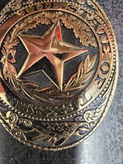 Texas Star Belt Buckle Gold Tone Oval Western Ranger Cowboy 3.25&Prime; x 2.5&Prime;