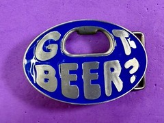 Got Beer Novelty Blue Enameled Funny Bar Pick Up Belt Buckle With Bottle Opener