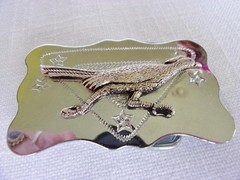 Southwest Silver Tone Stamped Metal w/ Applied Cast Brass Roadrunner Belt Buckle