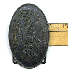 Coca-Cola Brass Oval Belt Buckle 4&Prime; x 2-1/2&Prime; Says: « 5 cents, at Fountains »