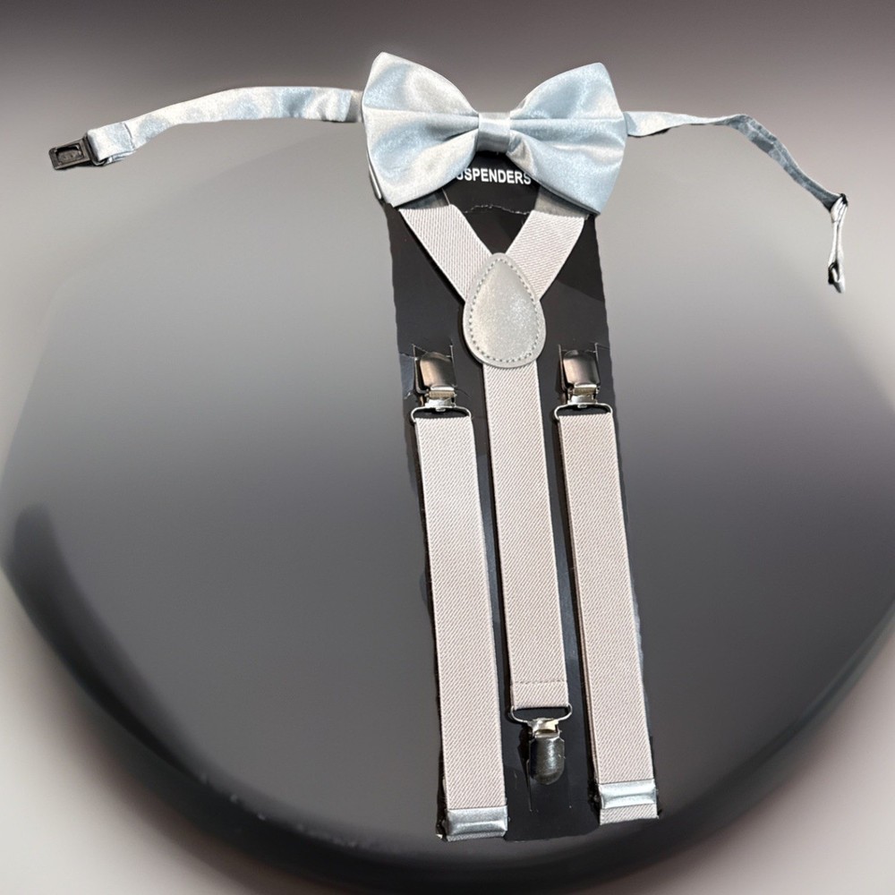 Champagne SILVER GREY Bow Tie & Matching Suspender Tuxedo Wedding Party