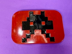 Iconic Pixelated Alien Space Invaders Arcade Game Red Black Enamel Belt Buckle
