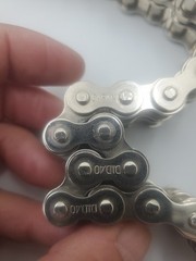 Vintage 1970s Japan D.I.D.40 Motorcycle Chain Belt Etched Buckle 32&Prime; Stainless