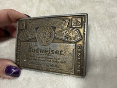 VINTAGE ANHEUSER BUSCH BUDWEISER BEER CAN LABEL BRASS BELT BUCKLE