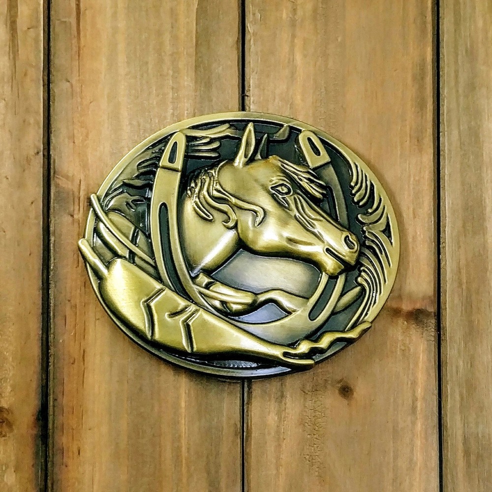 NEW! HORSESHOE HORSE HEAD METAL BELT BUCKLE HEBILLA HERADURA CABALLO #113