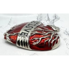 True Love Red Flame Heart Belt Buckle 3.75&Prime; Silver Tone Biker